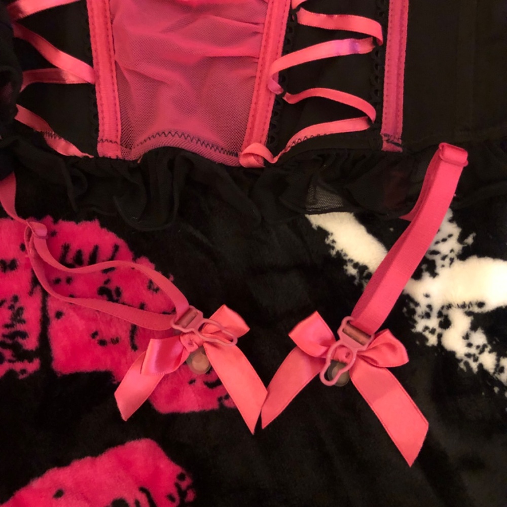 Just in Morbid Threads Hot Pink and Black lace up Bustier - Picture 3 of 7
